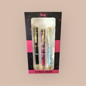 ✍️ Lug Pen Trio - Black, Pink, Light Blue “Hearts Multi”
